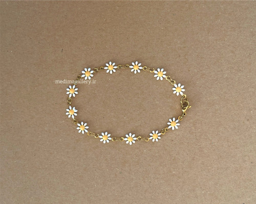 ست دستبند و گردنبند بابونه استیل رنگ ثابت - مدیما گالری
