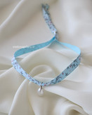 چوکر پارچهای گلدار Blue Blossom با آویز مروارید | گردنبند Cottagecore پینترستی